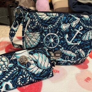Vera Bradley Nautical Quilted Wristlet and Coin Purse - Navy/Teal/White